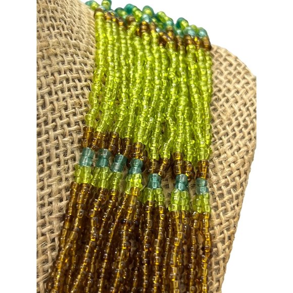 Multi Strand Seed Bead Necklace Glass Beads Green Blue Brown Copper Adj 24" - Picture 4 of 5